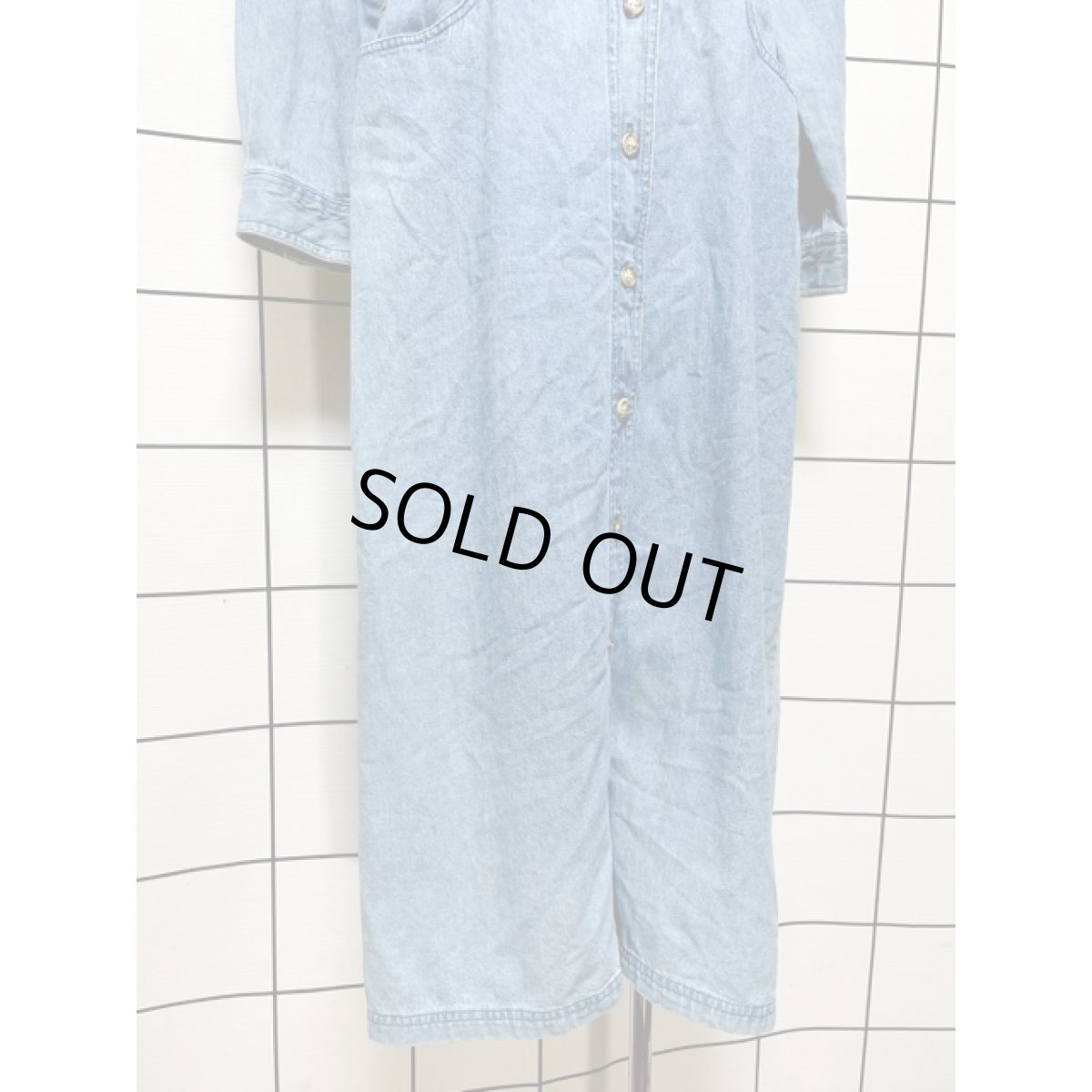 画像9: デニム  前開き ウエストゴム 長袖 レトロ USA古着 ヴィンテージワンピース (9)