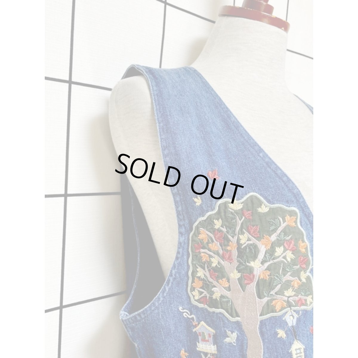 画像7: デニム 刺繍パッチ ノースリーブ レトロ USA古着 ヴィンテージワンピース (7)