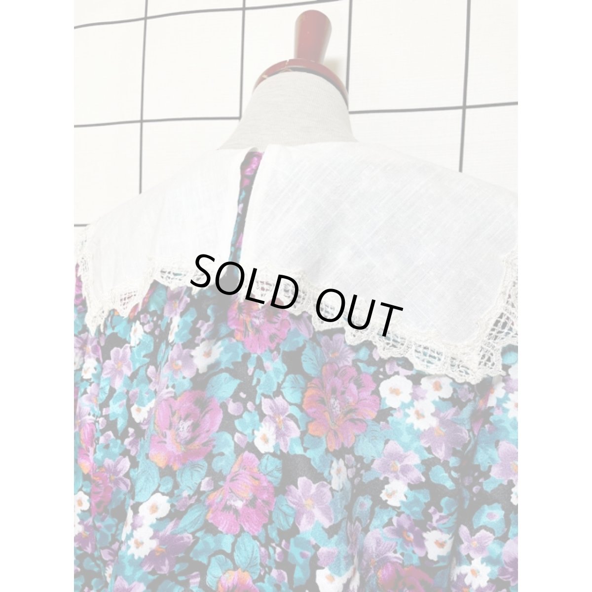 画像3: 花柄 レース襟 プリーツ切り替え ウエストゴム ビッグカラー レトロ USA古着 ヴィンテージワンピース (3)