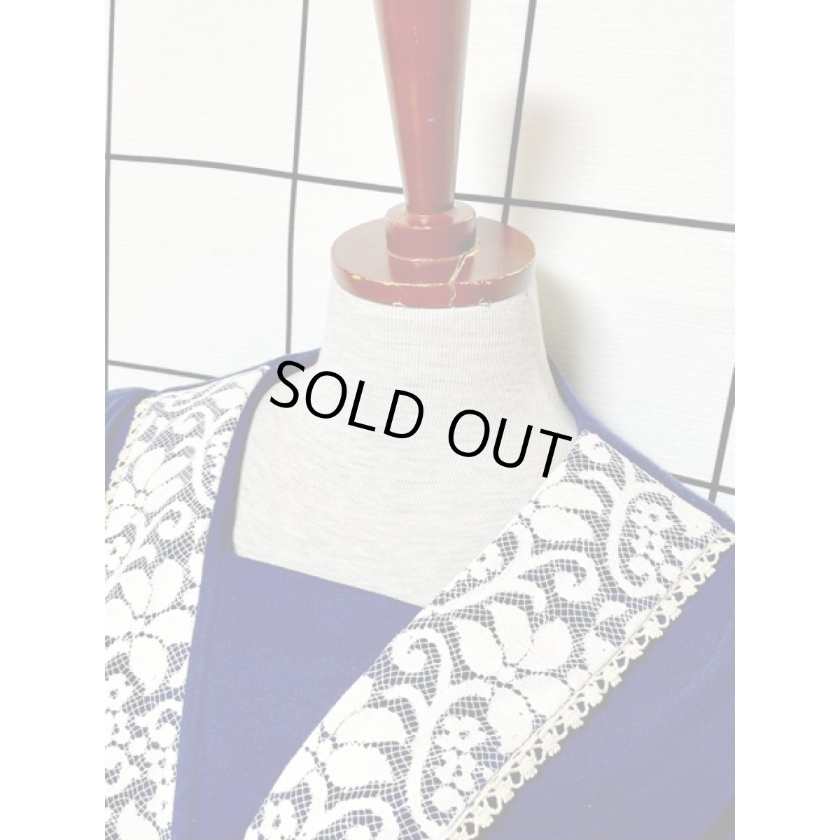 画像4: レース襟 ネイビー レトロ USA古着 ヴィンテージワンピース (4)