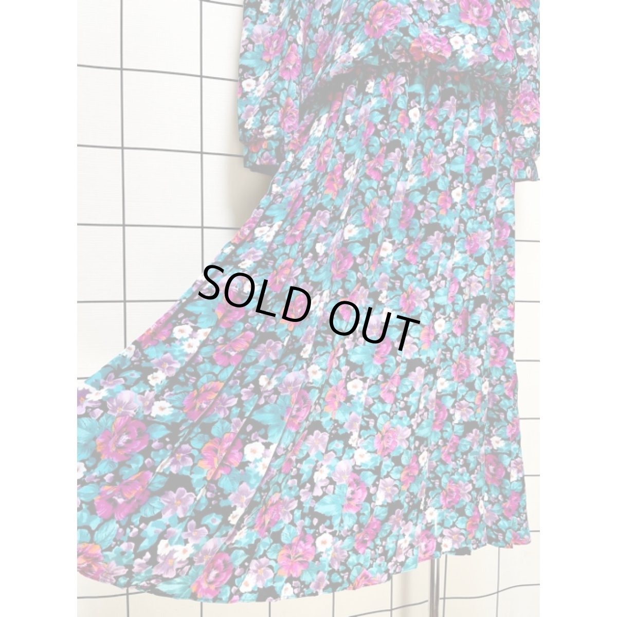 画像10: 花柄 レース襟 プリーツ切り替え ウエストゴム ビッグカラー レトロ USA古着 ヴィンテージワンピース (10)