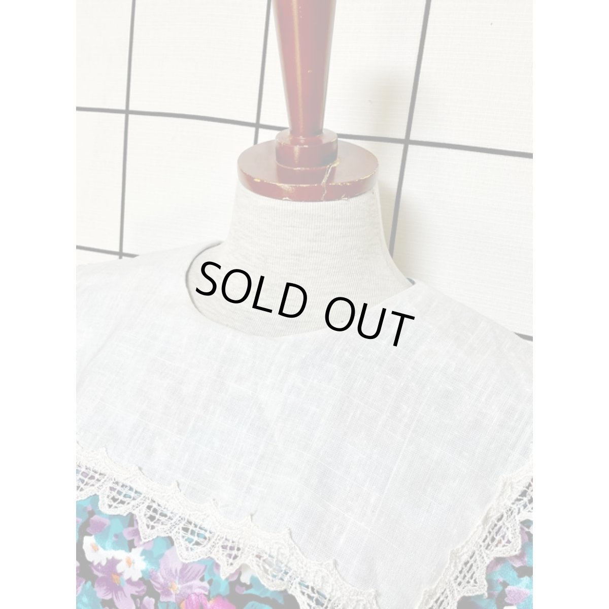 画像5: 花柄 レース襟 プリーツ切り替え ウエストゴム ビッグカラー レトロ USA古着 ヴィンテージワンピース (5)