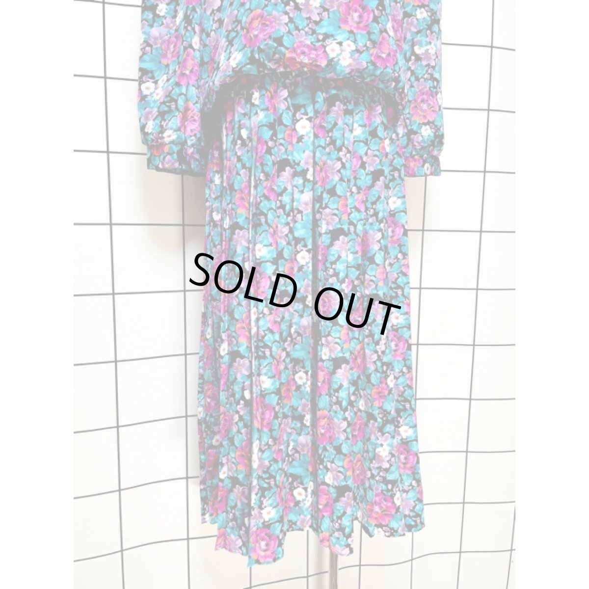 画像9: 花柄 レース襟 プリーツ切り替え ウエストゴム ビッグカラー レトロ USA古着 ヴィンテージワンピース (9)