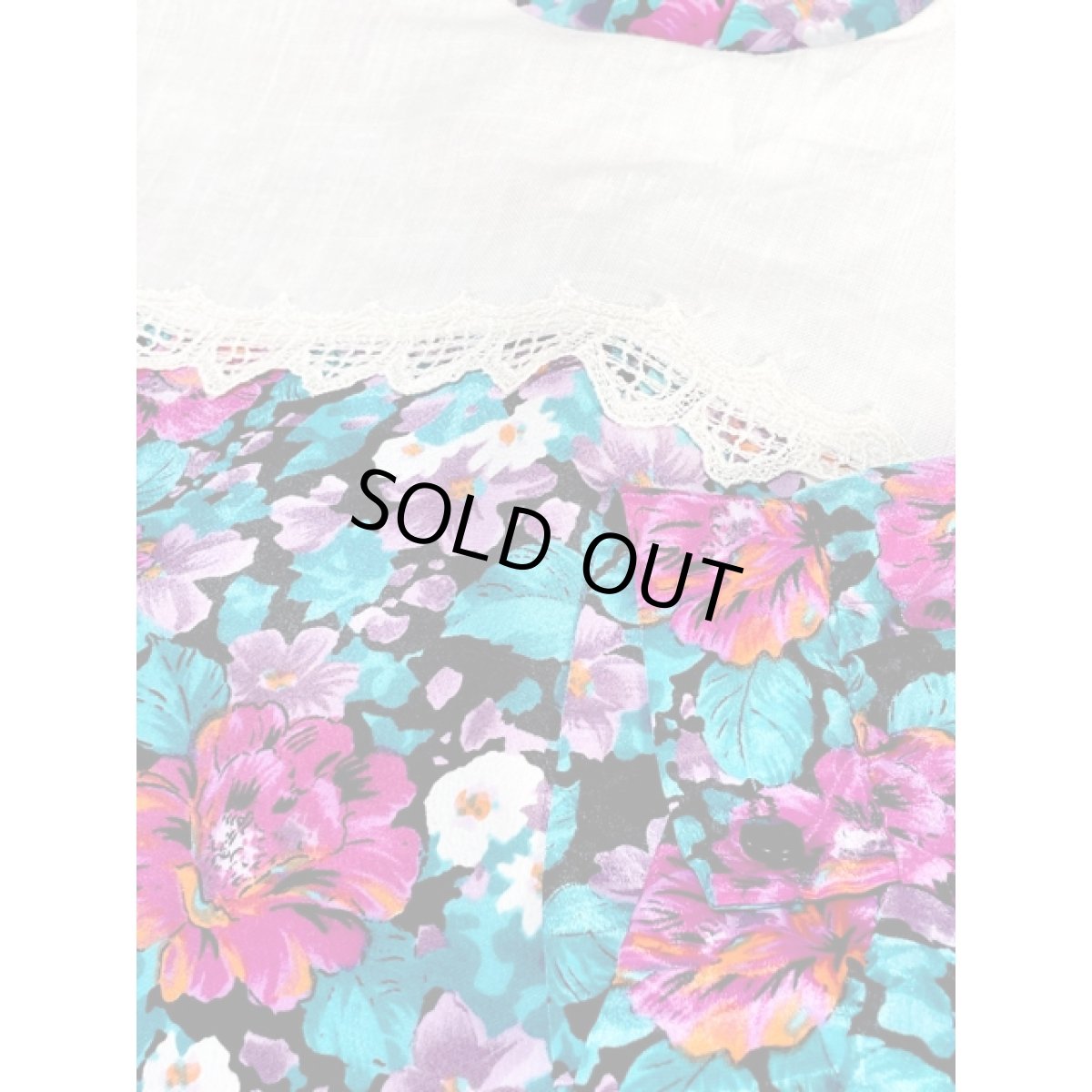 画像11: 花柄 レース襟 プリーツ切り替え ウエストゴム ビッグカラー レトロ USA古着 ヴィンテージワンピース (11)