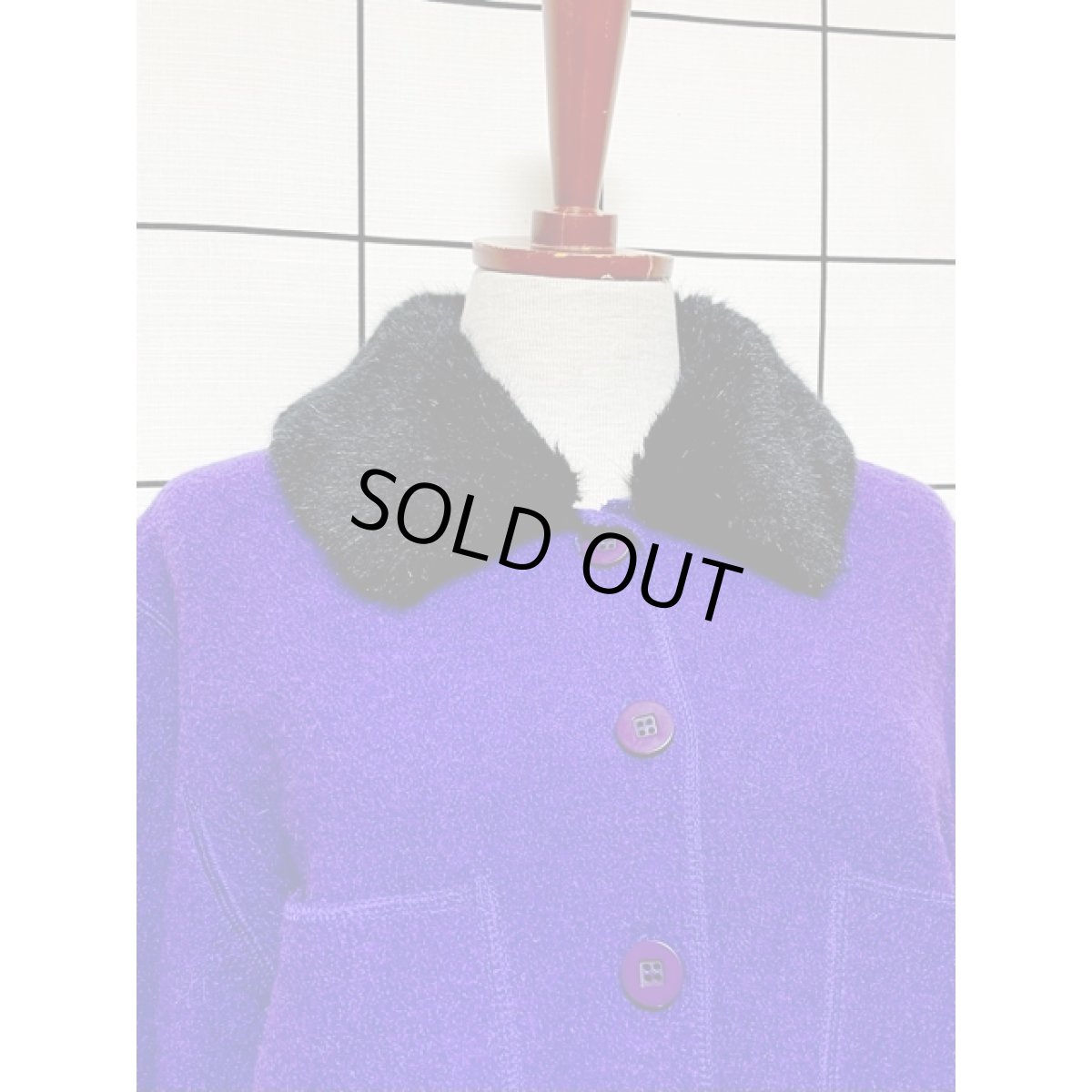 画像5: フェイクファー襟付 パープル ブラック レトロ USA古着 ヴィンテージジャケット (5)