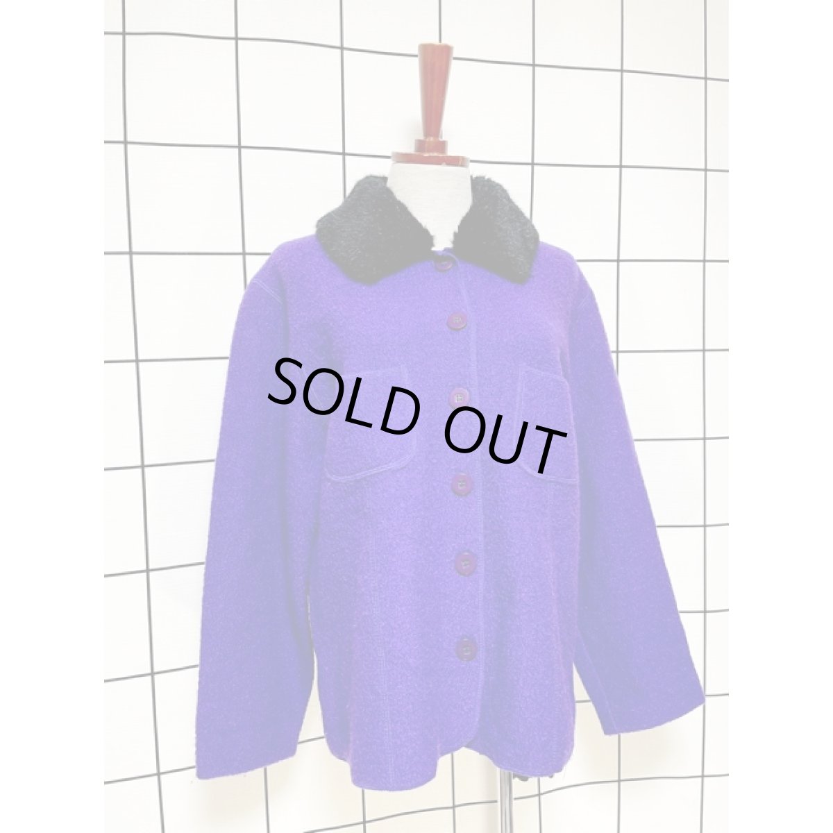 画像3: フェイクファー襟付 パープル ブラック レトロ USA古着 ヴィンテージジャケット (3)