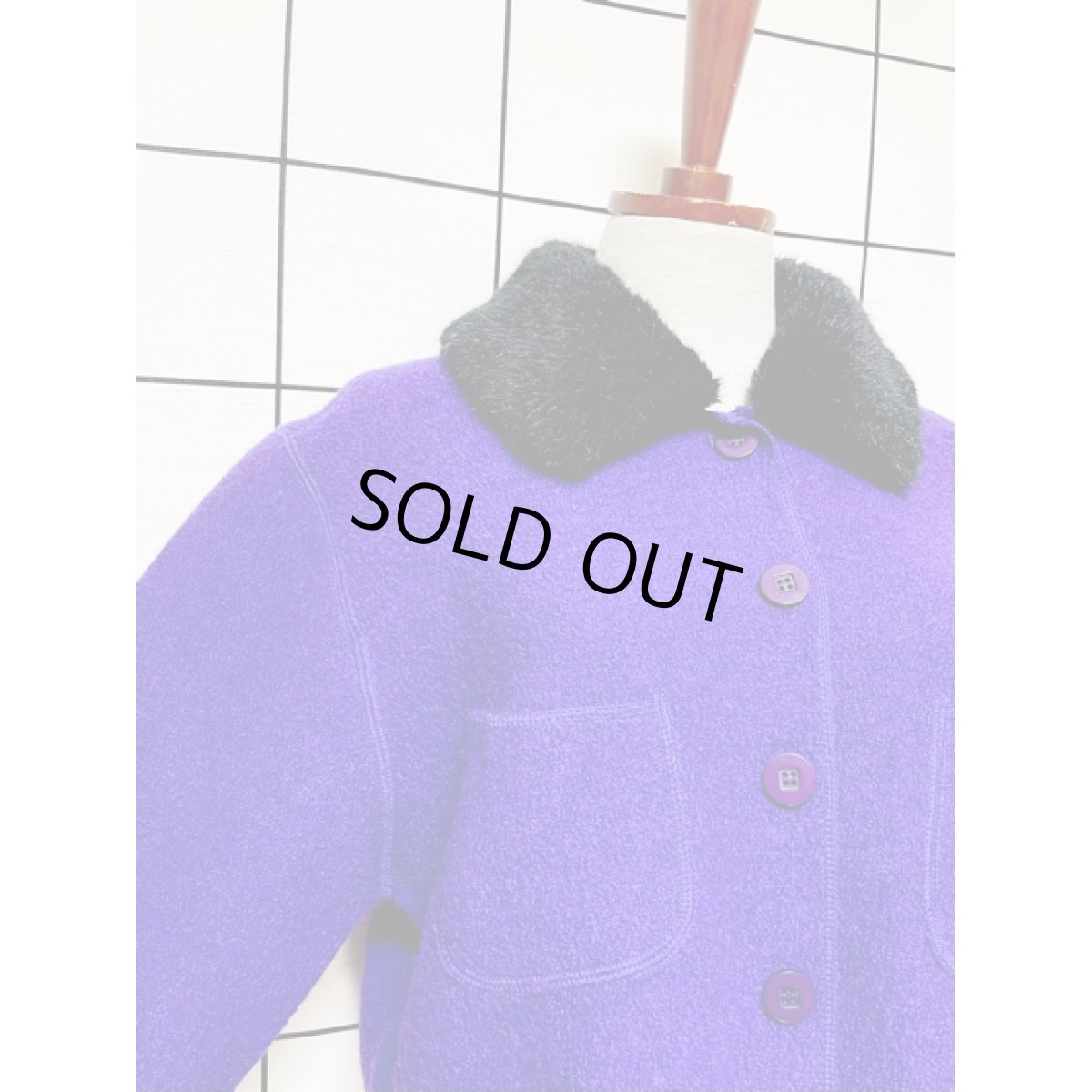 画像6: フェイクファー襟付 パープル ブラック レトロ USA古着 ヴィンテージジャケット (6)