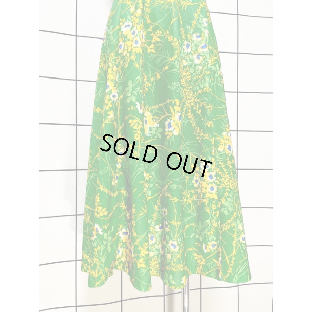 画像3: 花柄 グリーン イエロー ウエストゴム レトロ USA古着 ヴィンテージスカート (3)