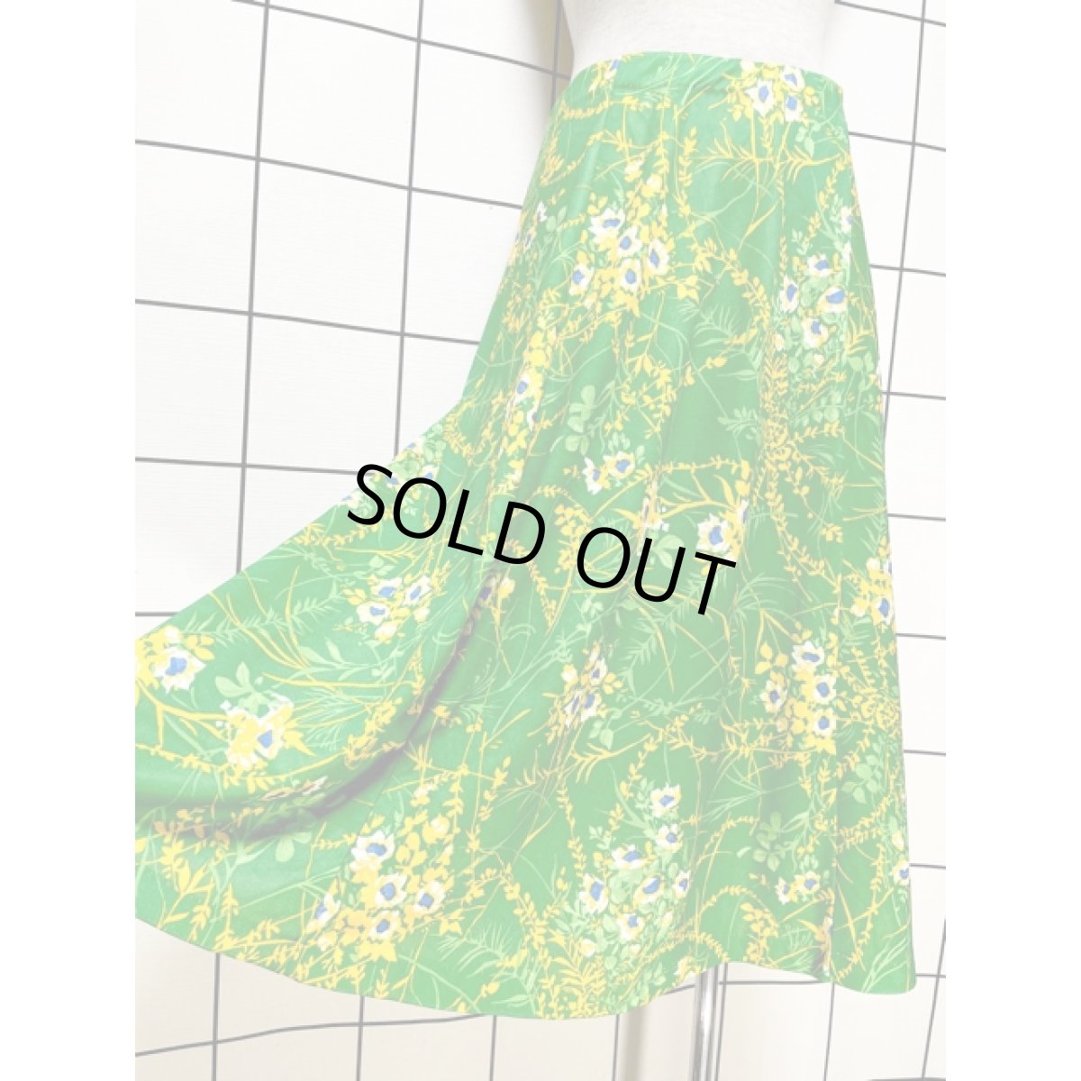 画像4: 花柄 グリーン イエロー ウエストゴム レトロ USA古着 ヴィンテージスカート (4)