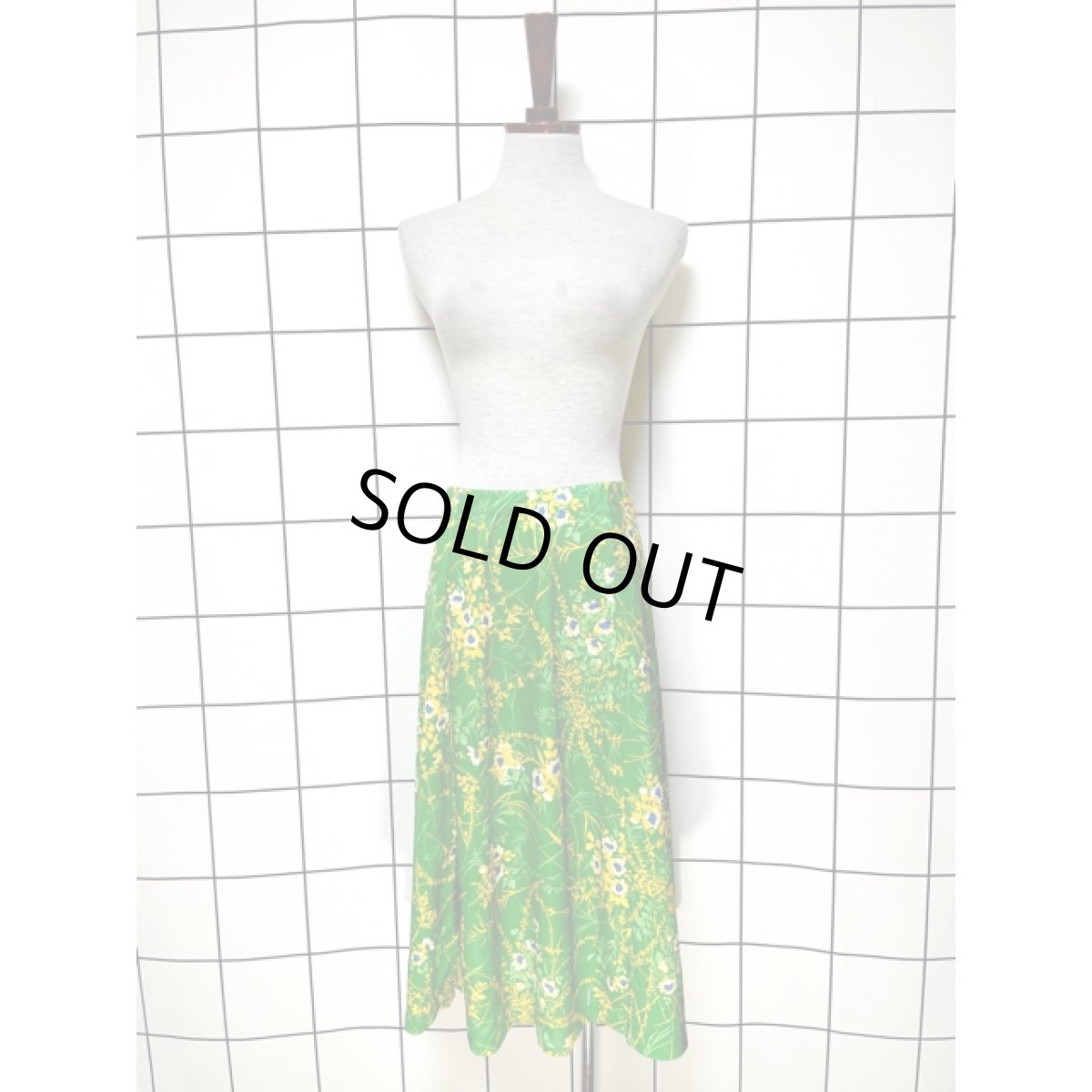 画像5: 花柄 グリーン イエロー ウエストゴム レトロ USA古着 ヴィンテージスカート (5)