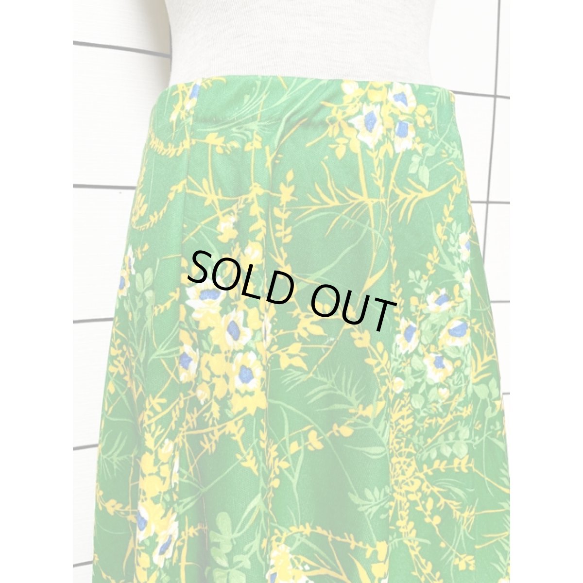 画像2: 花柄 グリーン イエロー ウエストゴム レトロ USA古着 ヴィンテージスカート (2)