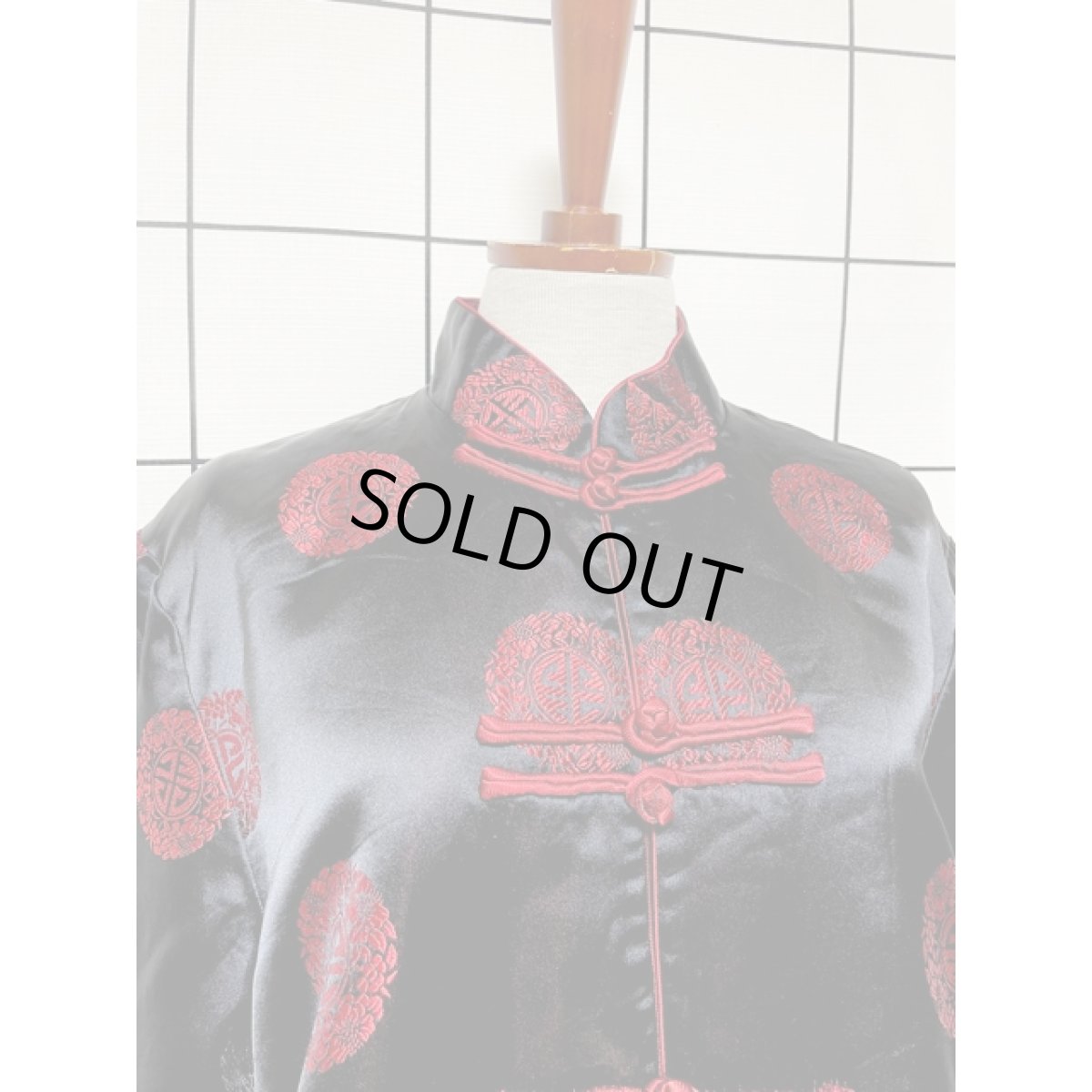 画像5: チャイナボタン 刺繍 ブラック レッド レトロ 古着 シャツ ヴィンテージチャイナブラウス (5)