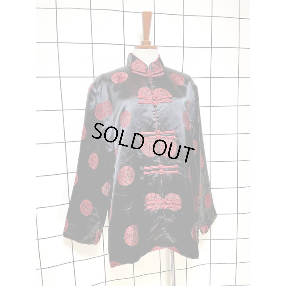 画像3: チャイナボタン 刺繍 ブラック レッド レトロ 古着 シャツ ヴィンテージチャイナブラウス (3)