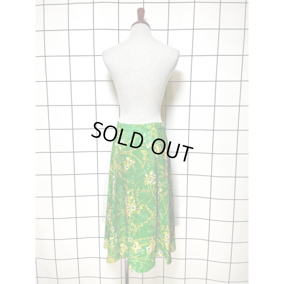 画像7: 花柄 グリーン イエロー ウエストゴム レトロ USA古着 ヴィンテージスカート (7)
