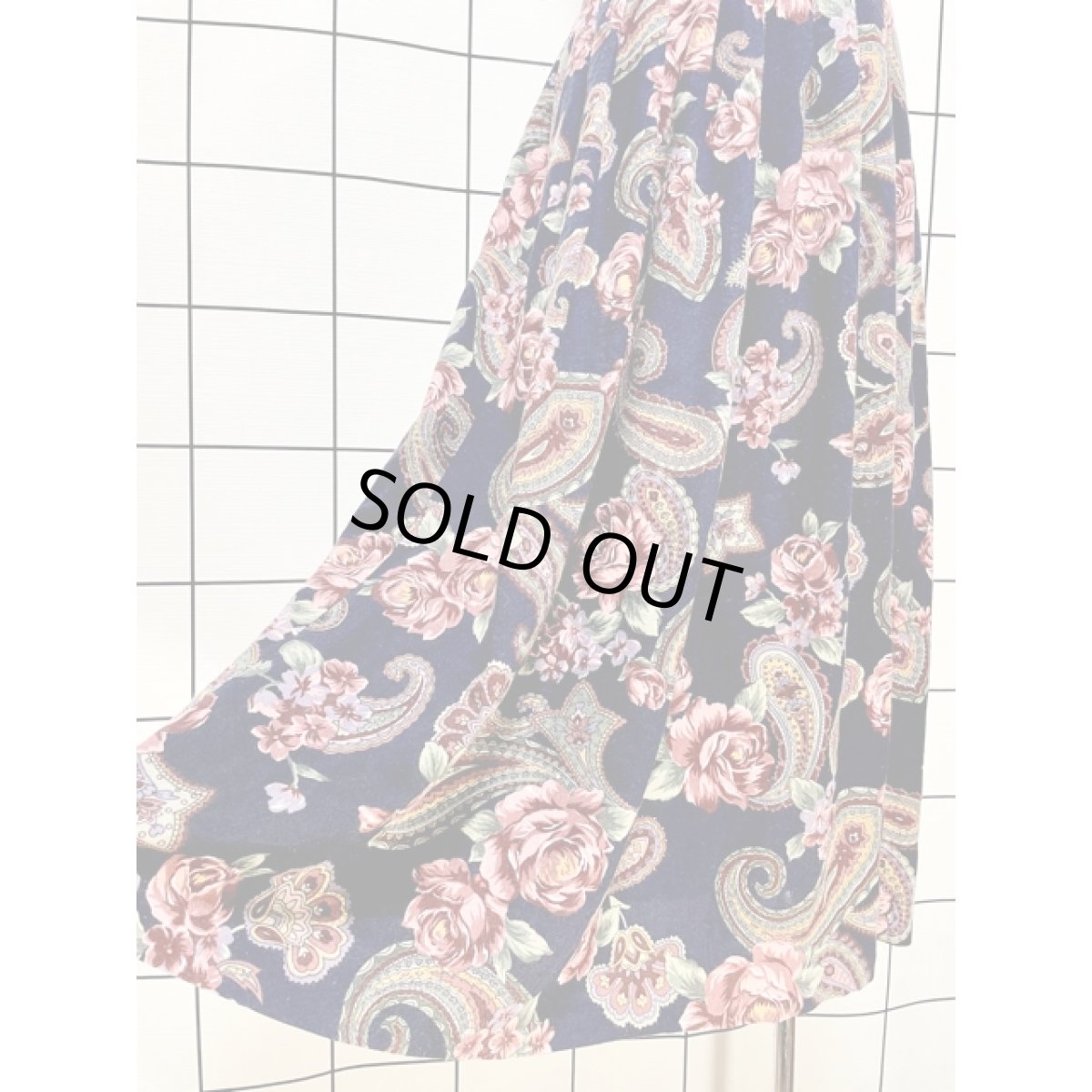 画像4: ペイズリー 花柄 ネイビー ウエストゴム レトロ USA古着 ヴィンテージスカート (4)