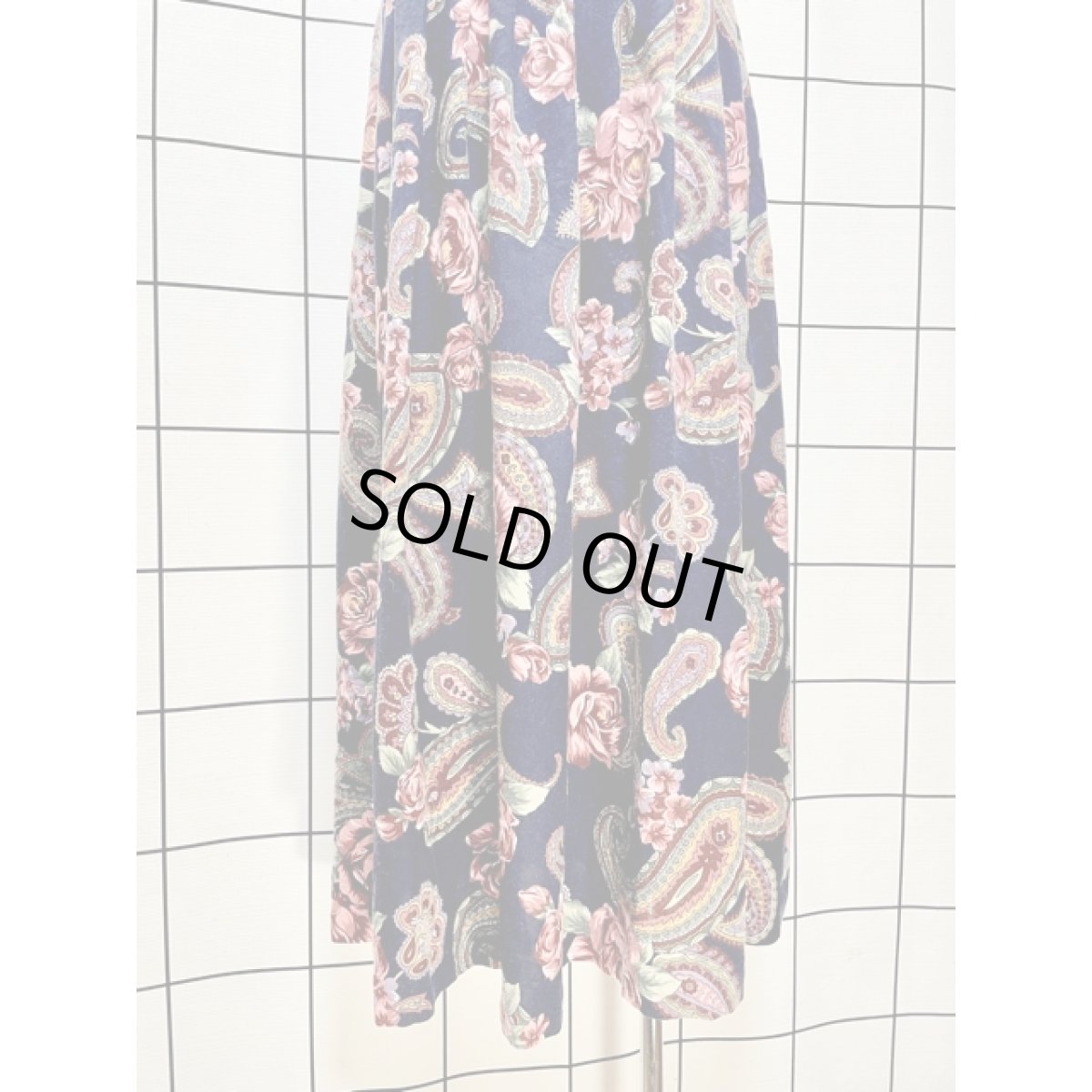 画像3: ペイズリー 花柄 ネイビー ウエストゴム レトロ USA古着 ヴィンテージスカート (3)