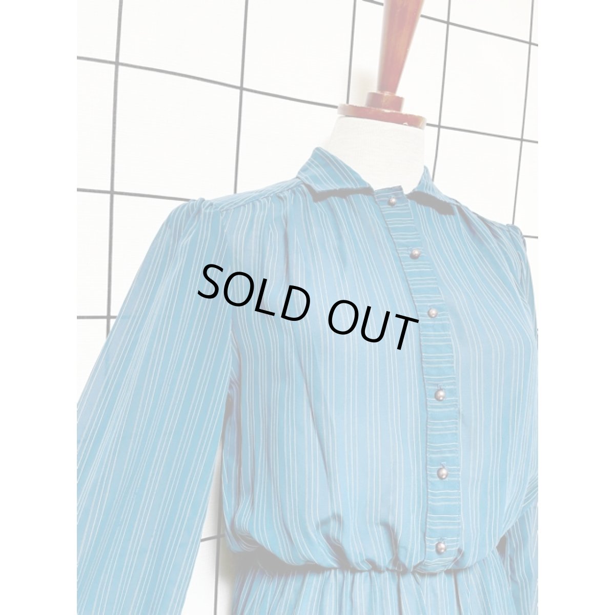 画像6: ストライプ 袖先ゴム ウエストゴム レトロ USA古着 ヴィンテージワンピース (6)