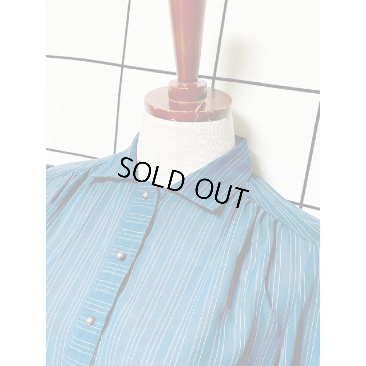 画像4: ストライプ 袖先ゴム ウエストゴム レトロ USA古着 ヴィンテージワンピース (4)