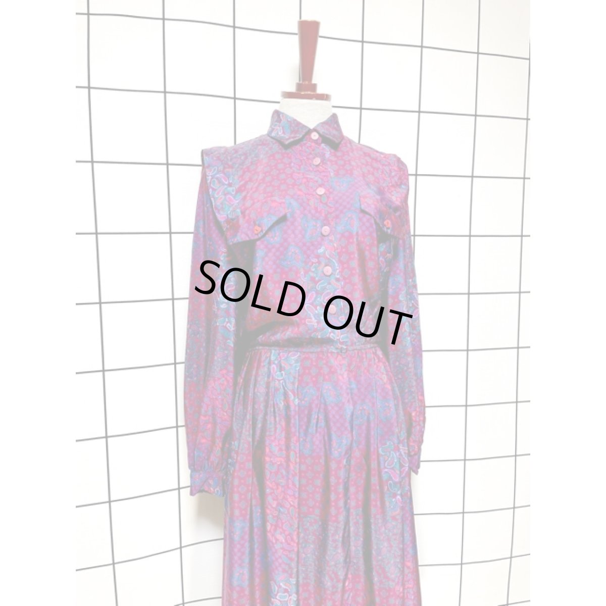 画像4: ペイズリーモチーフ ウエストゴム レトロ USA古着 ヴィンテージワンピース (4)