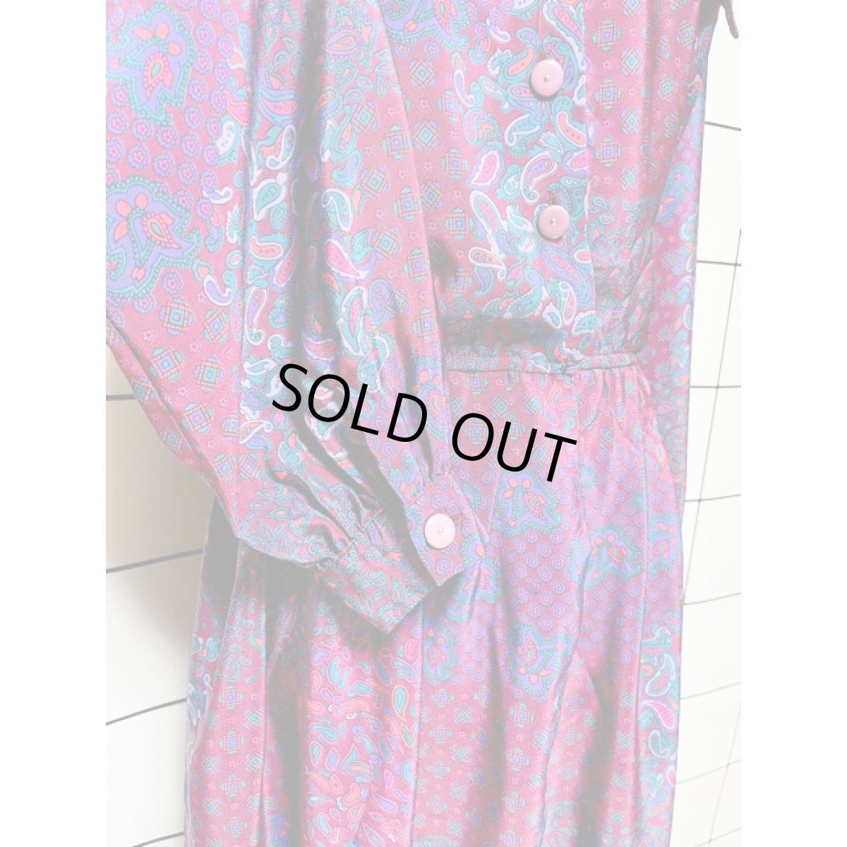 画像8: ペイズリーモチーフ ウエストゴム レトロ USA古着 ヴィンテージワンピース (8)