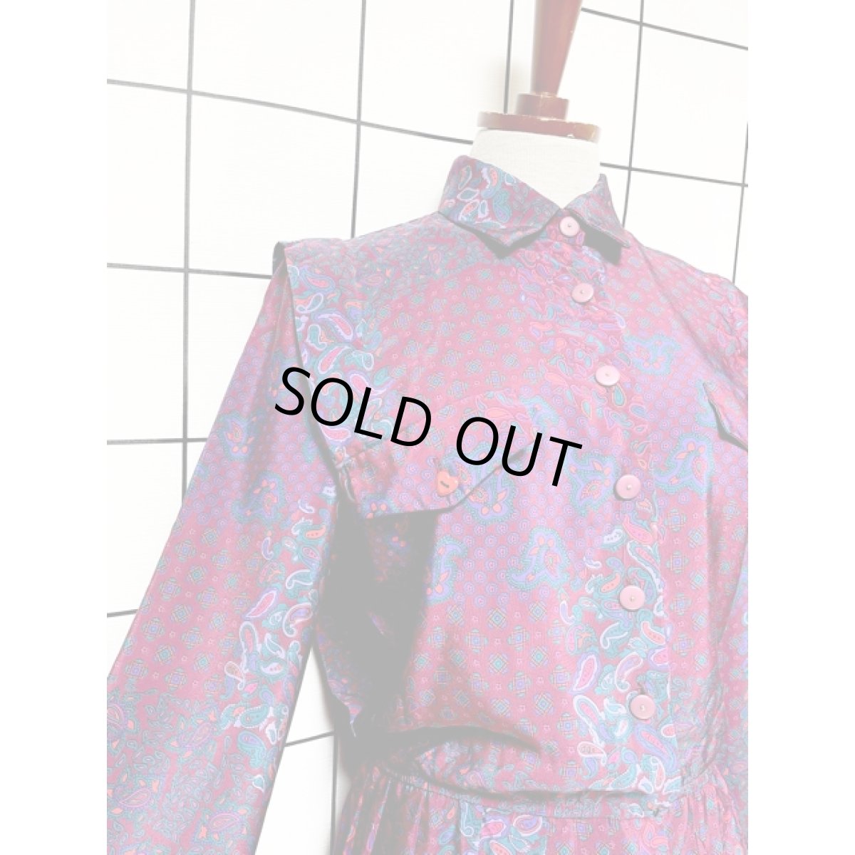 画像7: ペイズリーモチーフ ウエストゴム レトロ USA古着 ヴィンテージワンピース (7)