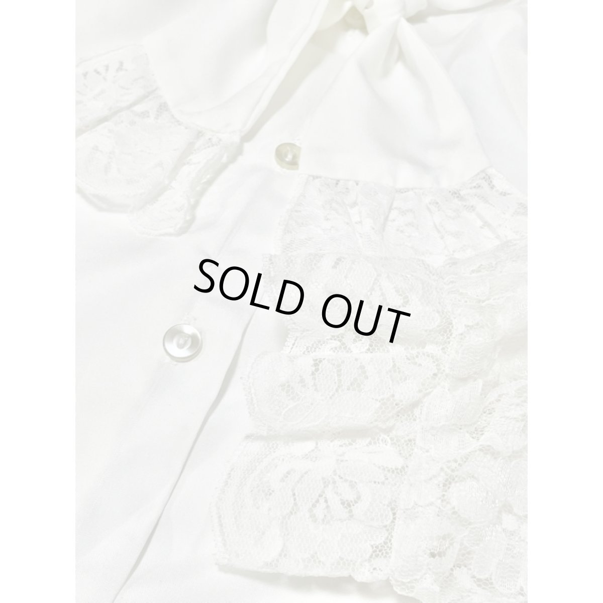 画像9: リボンタイ レース切り替えデザイン ホワイト クラシカル レトロ シャツ ヴィンテージブラウス (9)