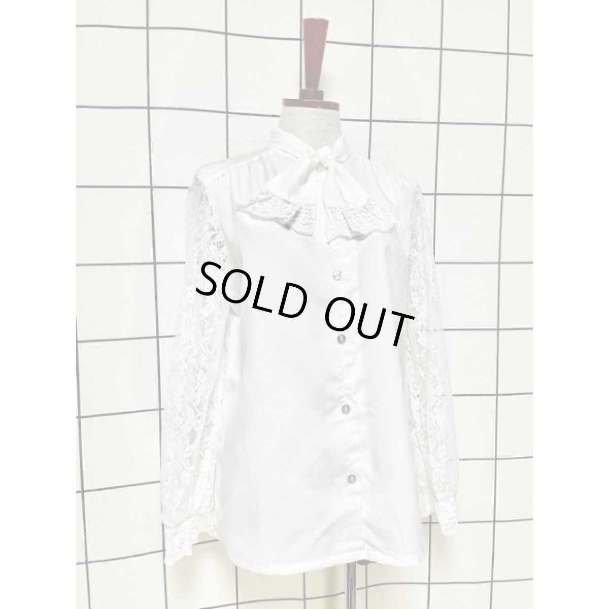 画像3: リボンタイ レース切り替えデザイン ホワイト クラシカル レトロ シャツ ヴィンテージブラウス (3)