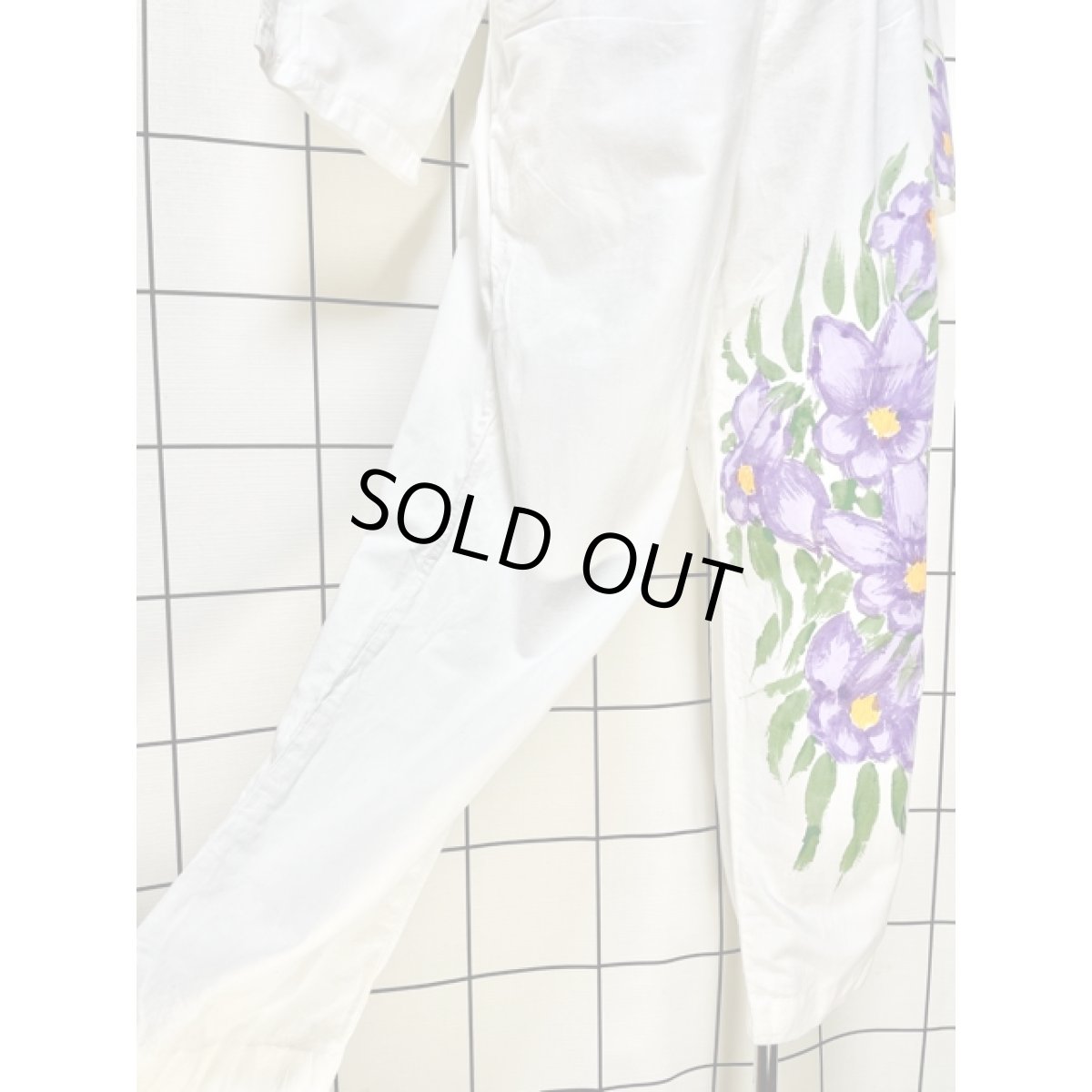 画像10: 花柄 アシンメトリープリント ホワイト ウエストゴム レトロ USA古着  ヴィンテージオールインワン (10)