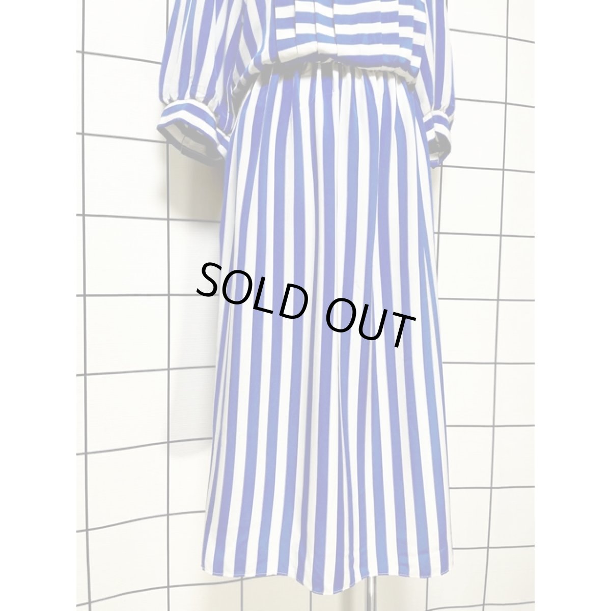 画像9: ストライプ ボーダー フロントタック ウエストゴム レトロ USA古着 ヴィンテージワンピース (9)