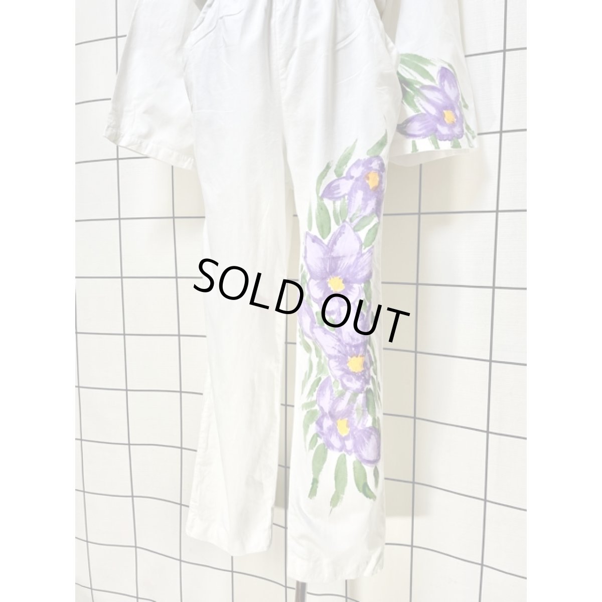 画像9: 花柄 アシンメトリープリント ホワイト ウエストゴム レトロ USA古着  ヴィンテージオールインワン (9)