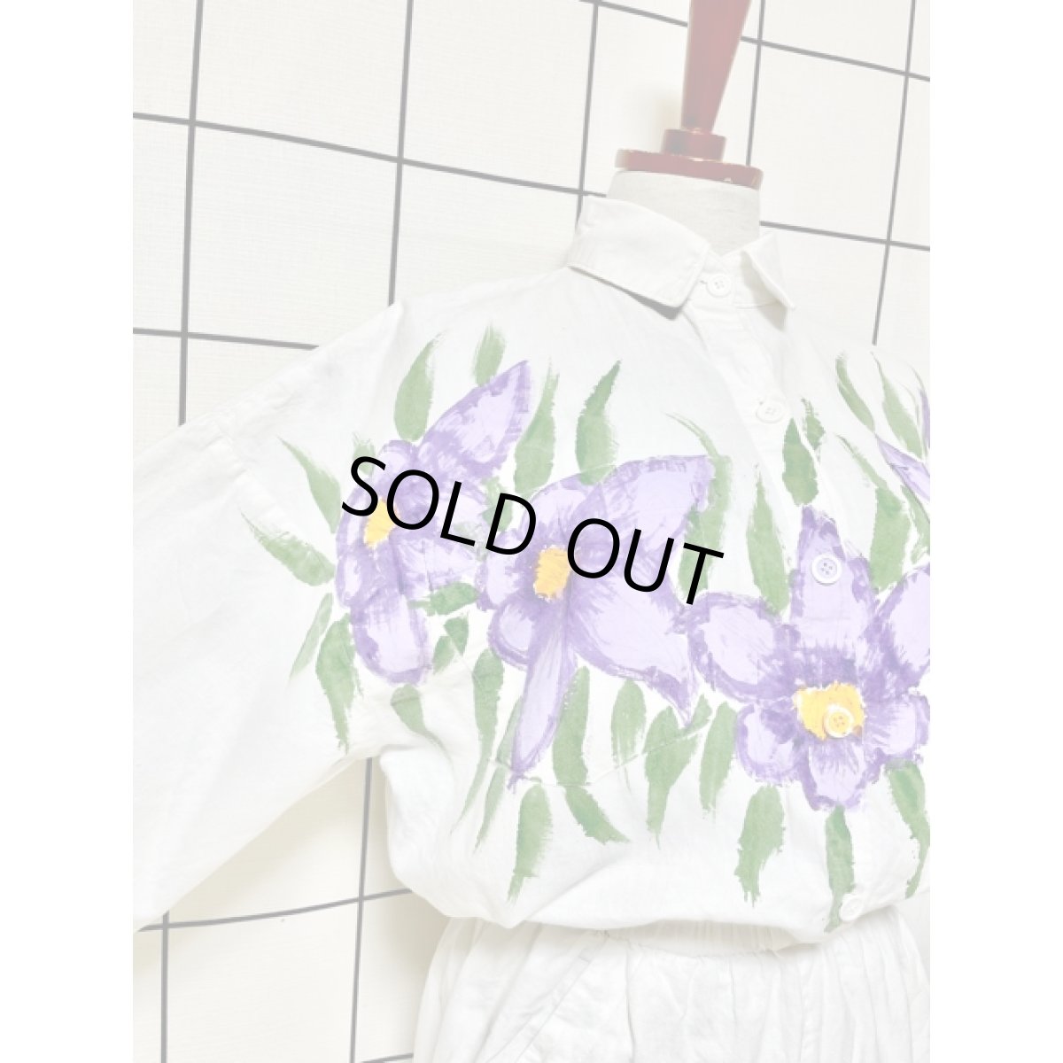 画像7: 花柄 アシンメトリープリント ホワイト ウエストゴム レトロ USA古着  ヴィンテージオールインワン (7)