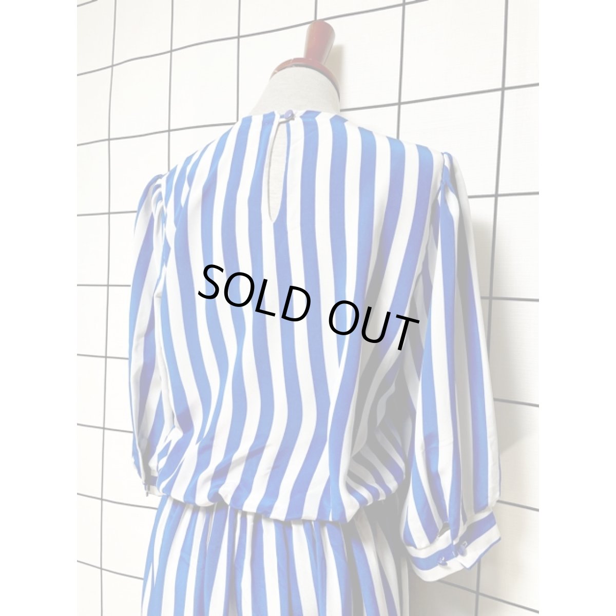 画像3: ストライプ ボーダー フロントタック ウエストゴム レトロ USA古着 ヴィンテージワンピース (3)