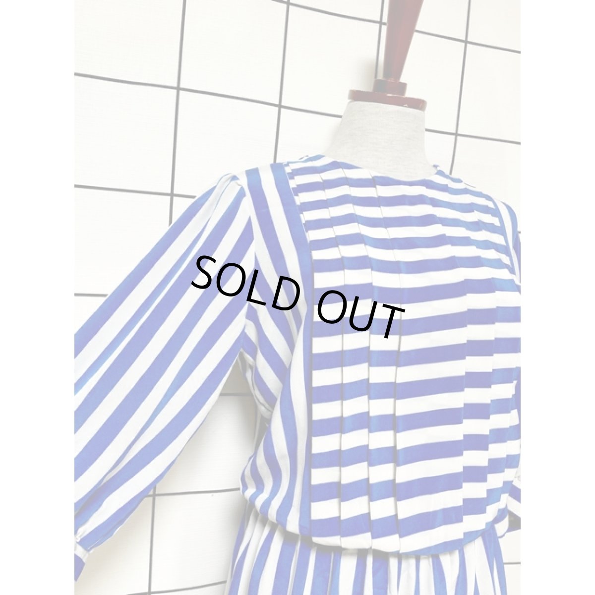 画像7: ストライプ ボーダー フロントタック ウエストゴム レトロ USA古着 ヴィンテージワンピース (7)