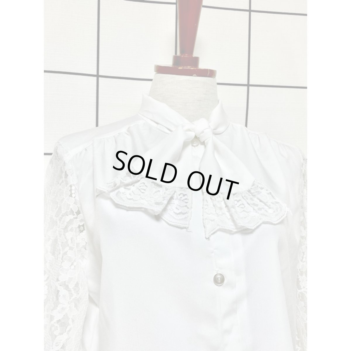画像5: リボンタイ レース切り替えデザイン ホワイト クラシカル レトロ シャツ ヴィンテージブラウス (5)