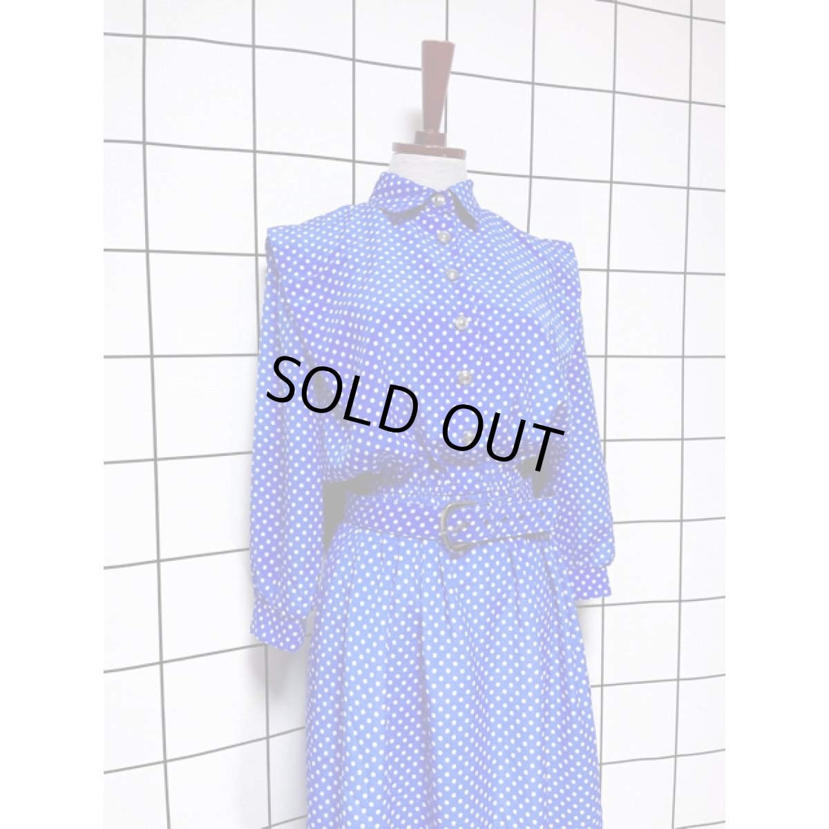 画像3: 水玉ドット UNIONMADE ベルト付き ウエストゴム レトロ 長袖 USA古着 ヴィンテージワンピース (3)