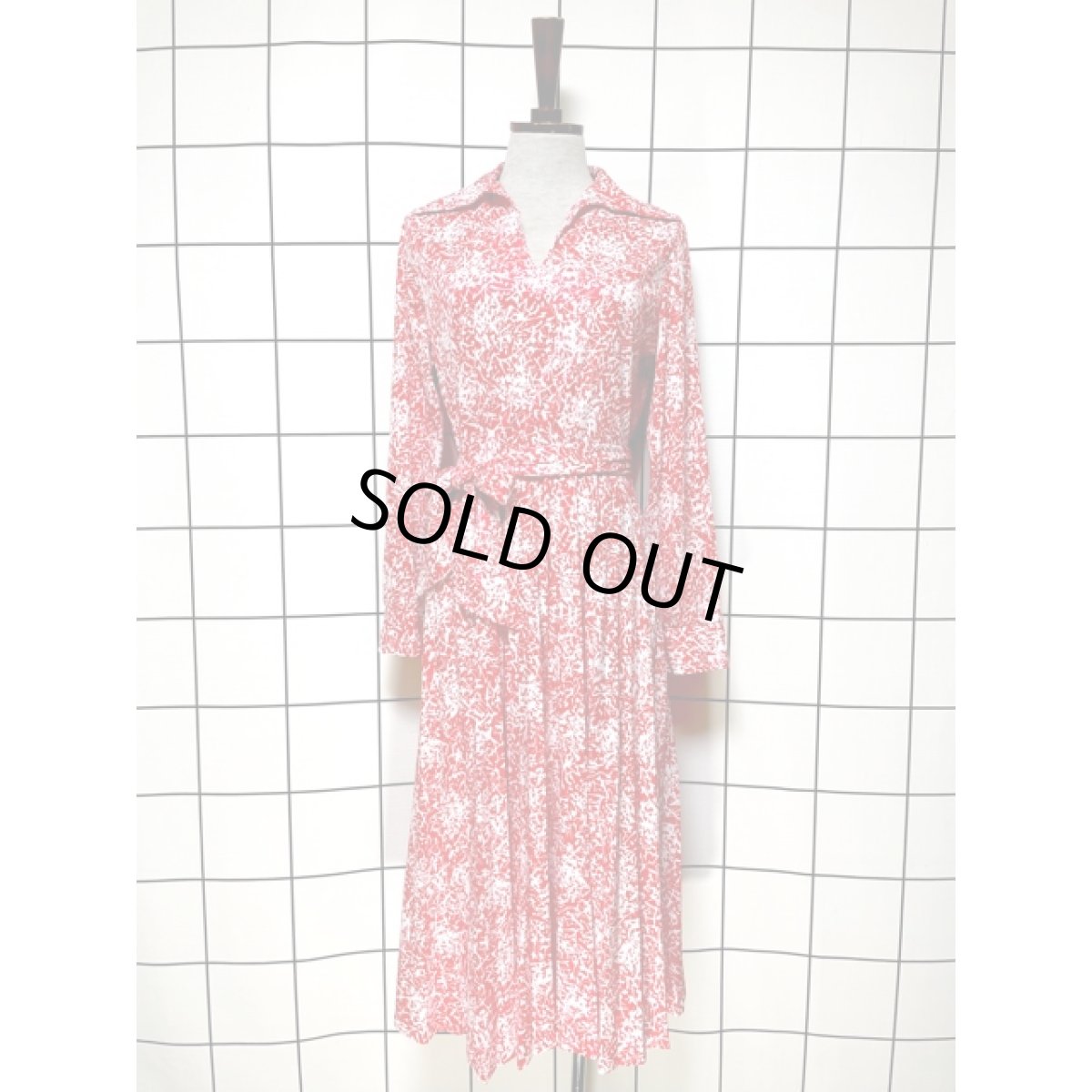 画像1: アート柄 サイドリボン プリーツ切り替え UNIONMADE レトロ USA古着 ヴィンテージワンピース (1)