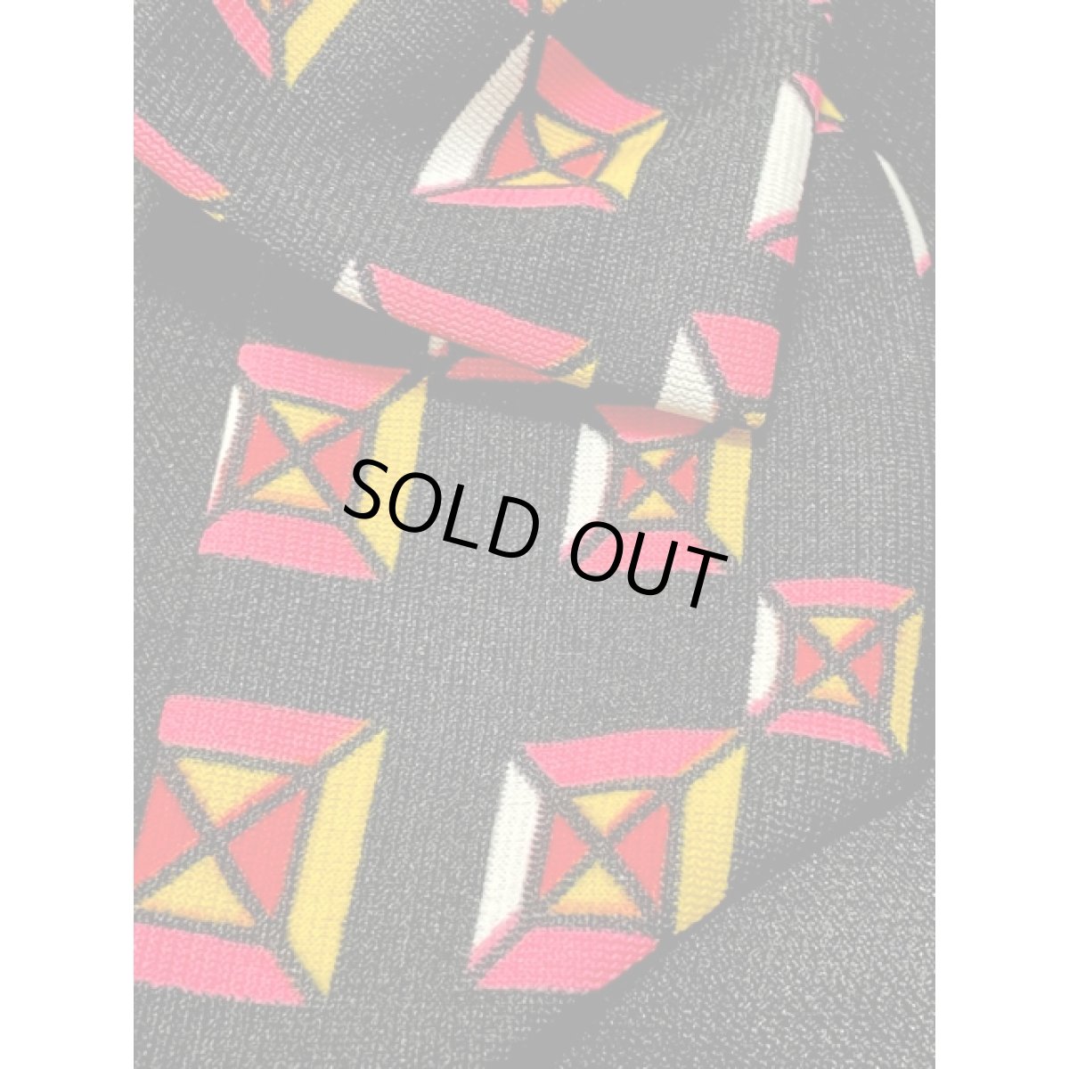 画像12: 幾何学柄 リボンタイ ベルト付 ブラック レトロ ヨーロッパ古着 ヴィンテージワンピース (12)