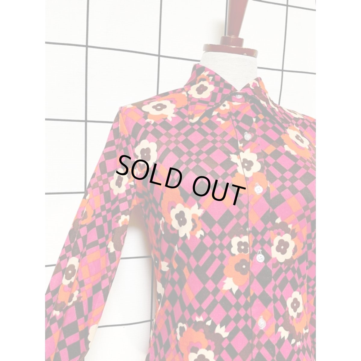 画像6: チェック 花柄 レトロ USA古着 シャツ ヴィンテージブラウス (6)