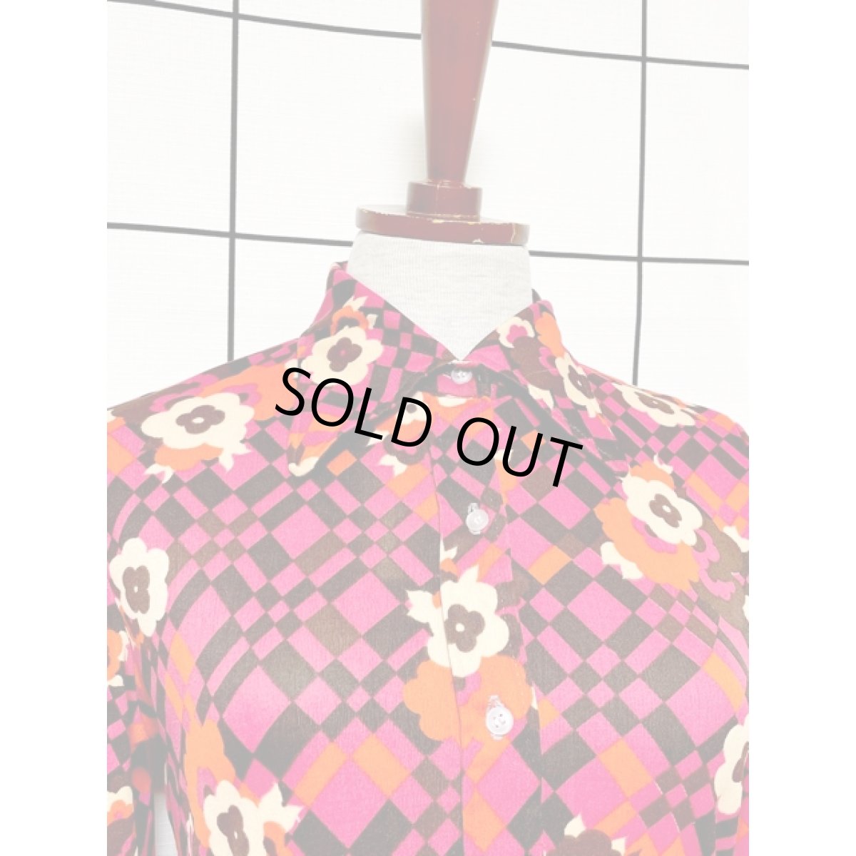 画像5: チェック 花柄 レトロ USA古着 シャツ ヴィンテージブラウス (5)