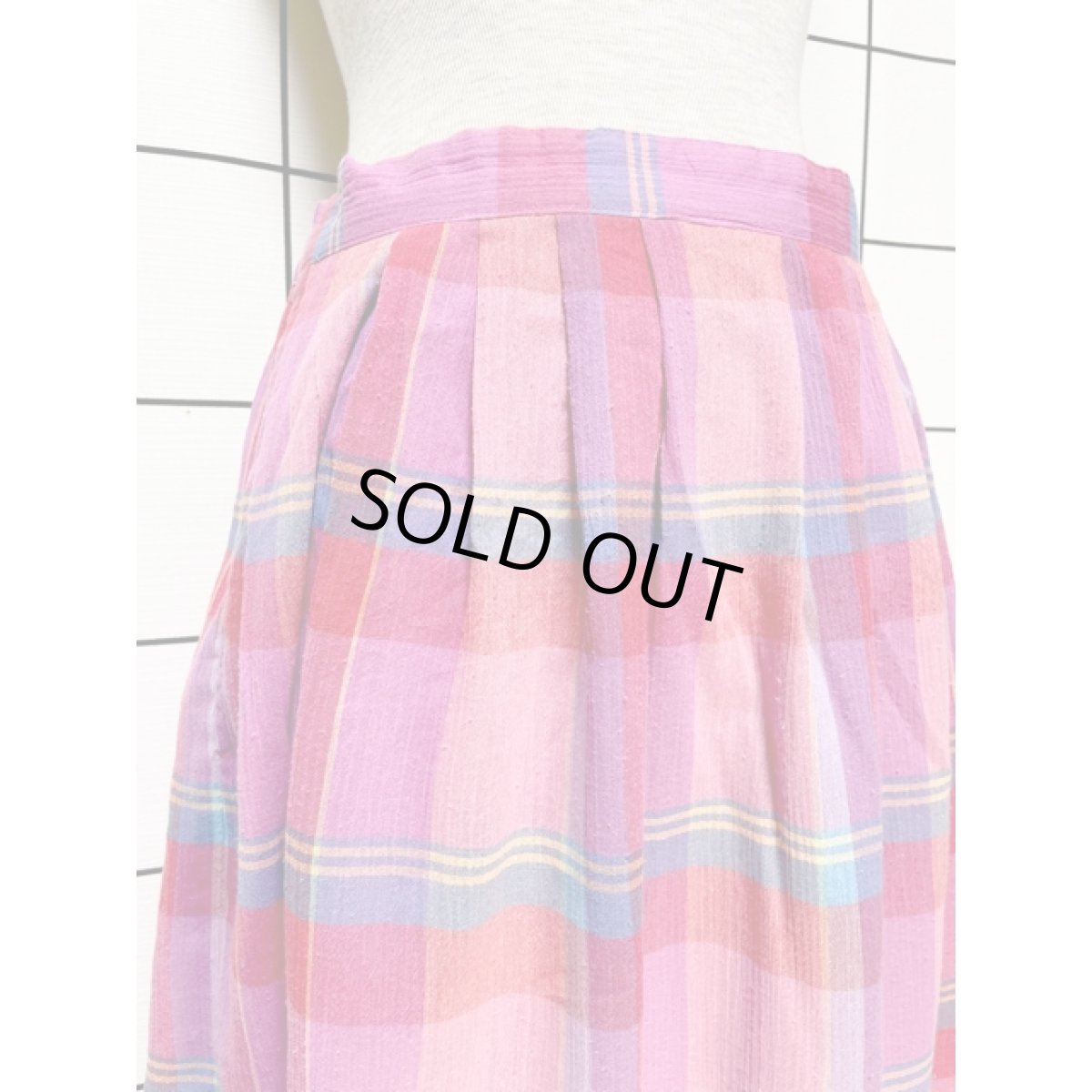 画像2: チェック柄 ウエストゴム レトロ USA古着 ヴィンテージスカート (2)