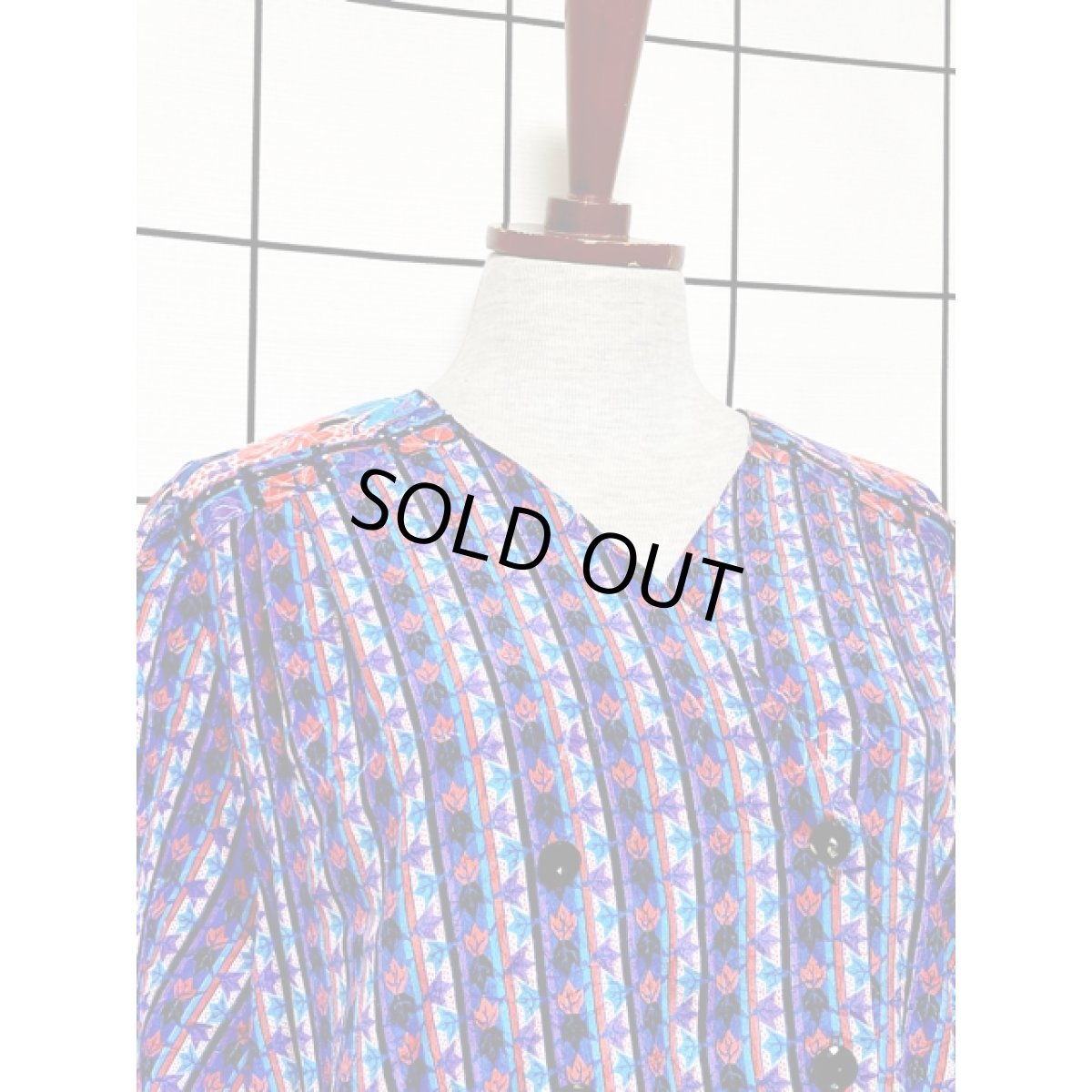 画像5: プリーツ切り替え 花柄 ストライプ ウエストゴム レトロ USA古着 ヴィンテージワンピース (5)