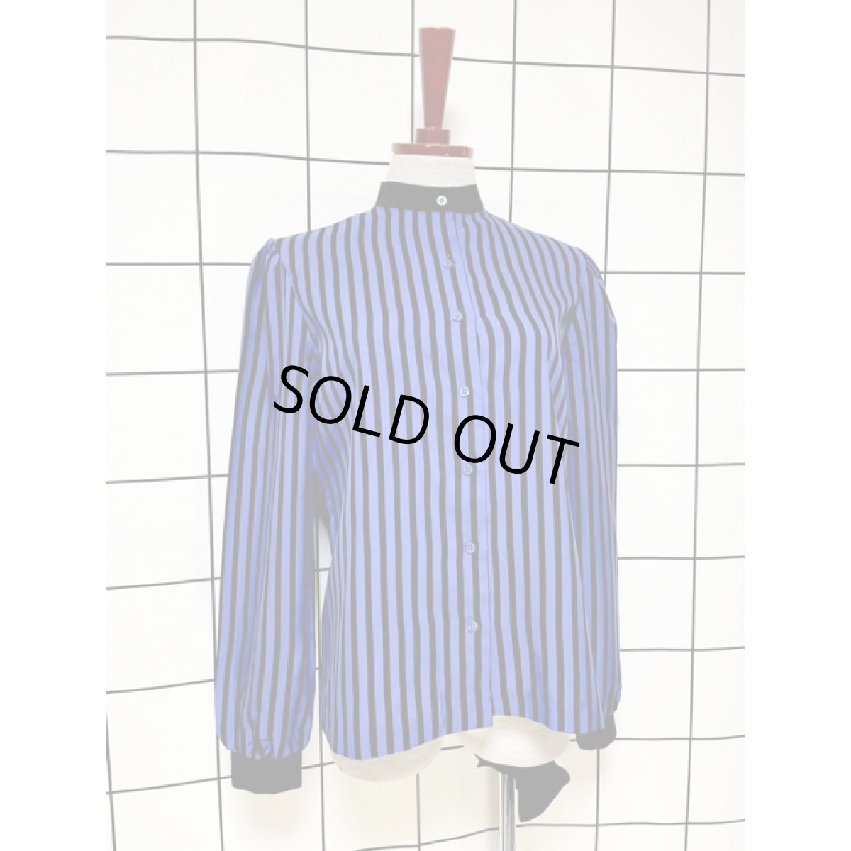 画像3: ストライプ  スタンドカラー ブラック パープル レトロ USA古着 長袖 シャツ ヴィンテージブラウス (3)