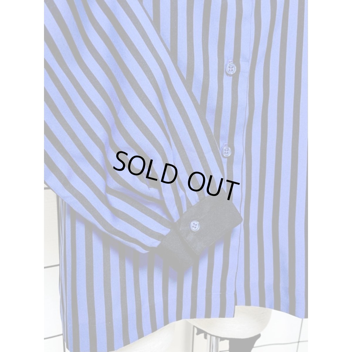 画像7: ストライプ  スタンドカラー ブラック パープル レトロ USA古着 長袖 シャツ ヴィンテージブラウス (7)