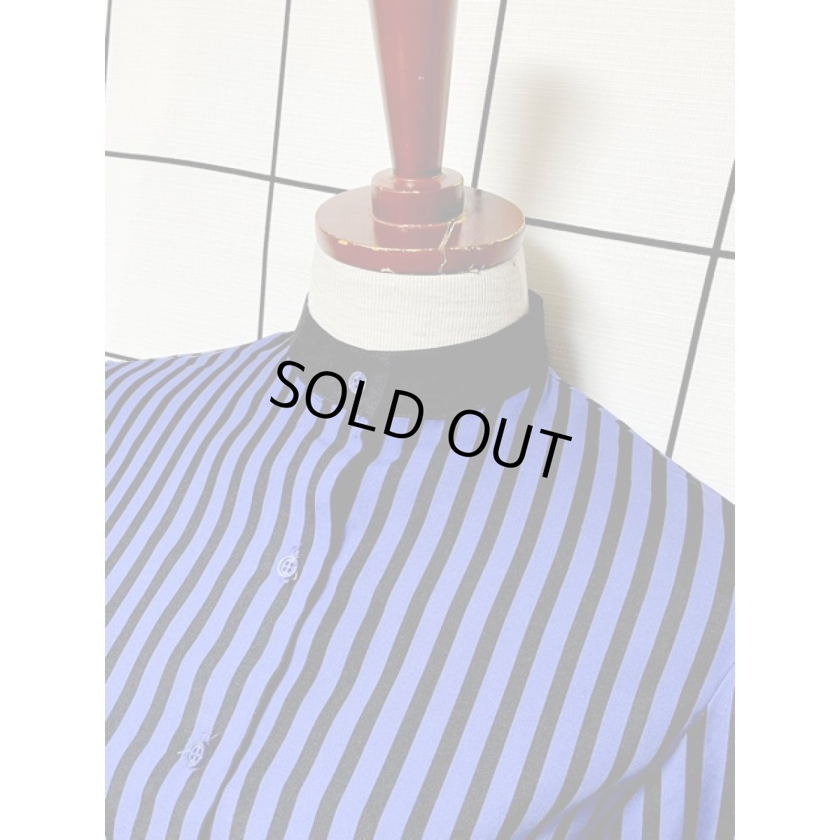 画像4: ストライプ  スタンドカラー ブラック パープル レトロ USA古着 長袖 シャツ ヴィンテージブラウス (4)