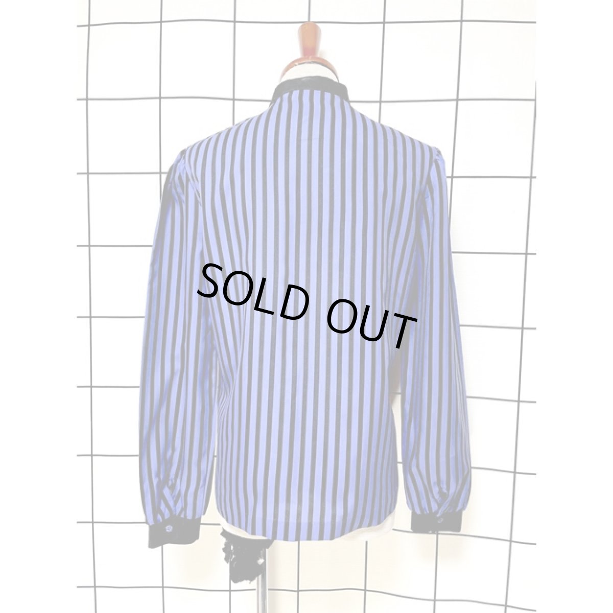 画像2: ストライプ  スタンドカラー ブラック パープル レトロ USA古着 長袖 シャツ ヴィンテージブラウス (2)