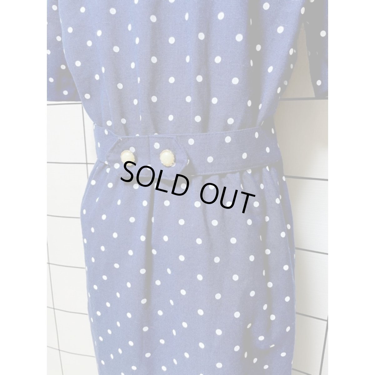 画像3: ドット 前開き ホワイト ネイビー レトロ USA古着 ヴィンテージワンピース (3)