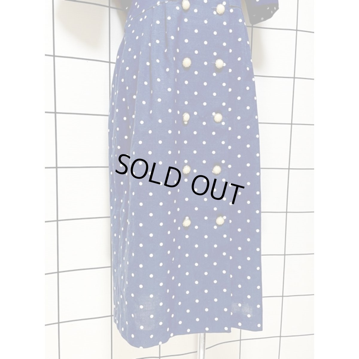 画像8: ドット 前開き ホワイト ネイビー レトロ USA古着 ヴィンテージワンピース (8)