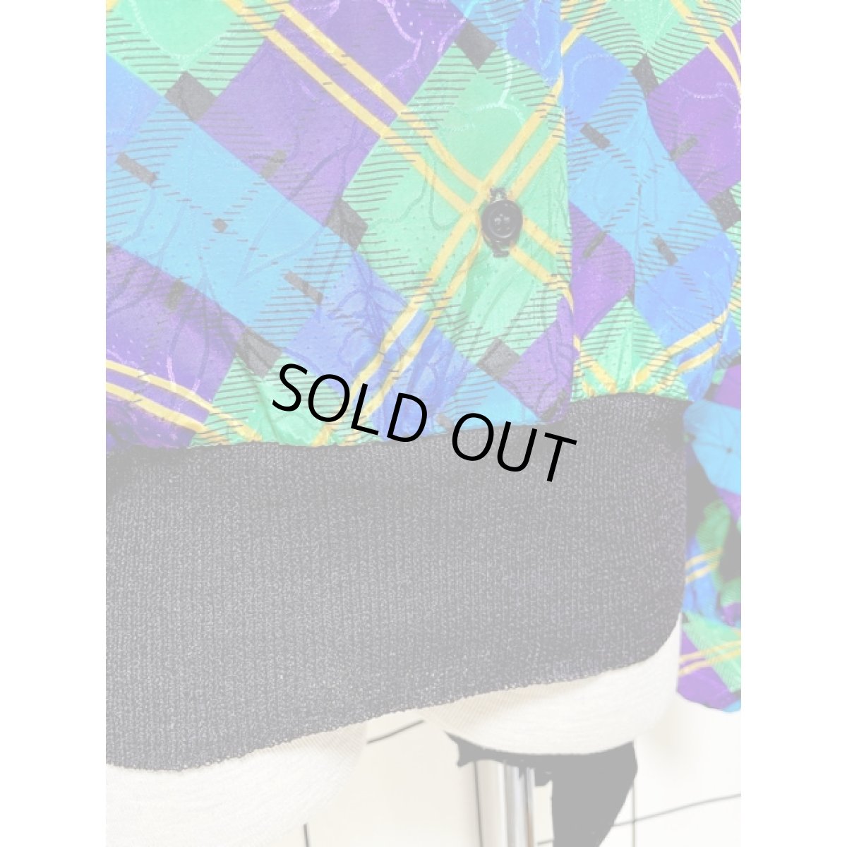 画像8: レトロサイケ チェック柄 花模様織り シャツ USA古着 ヴィンテージトップス (8)