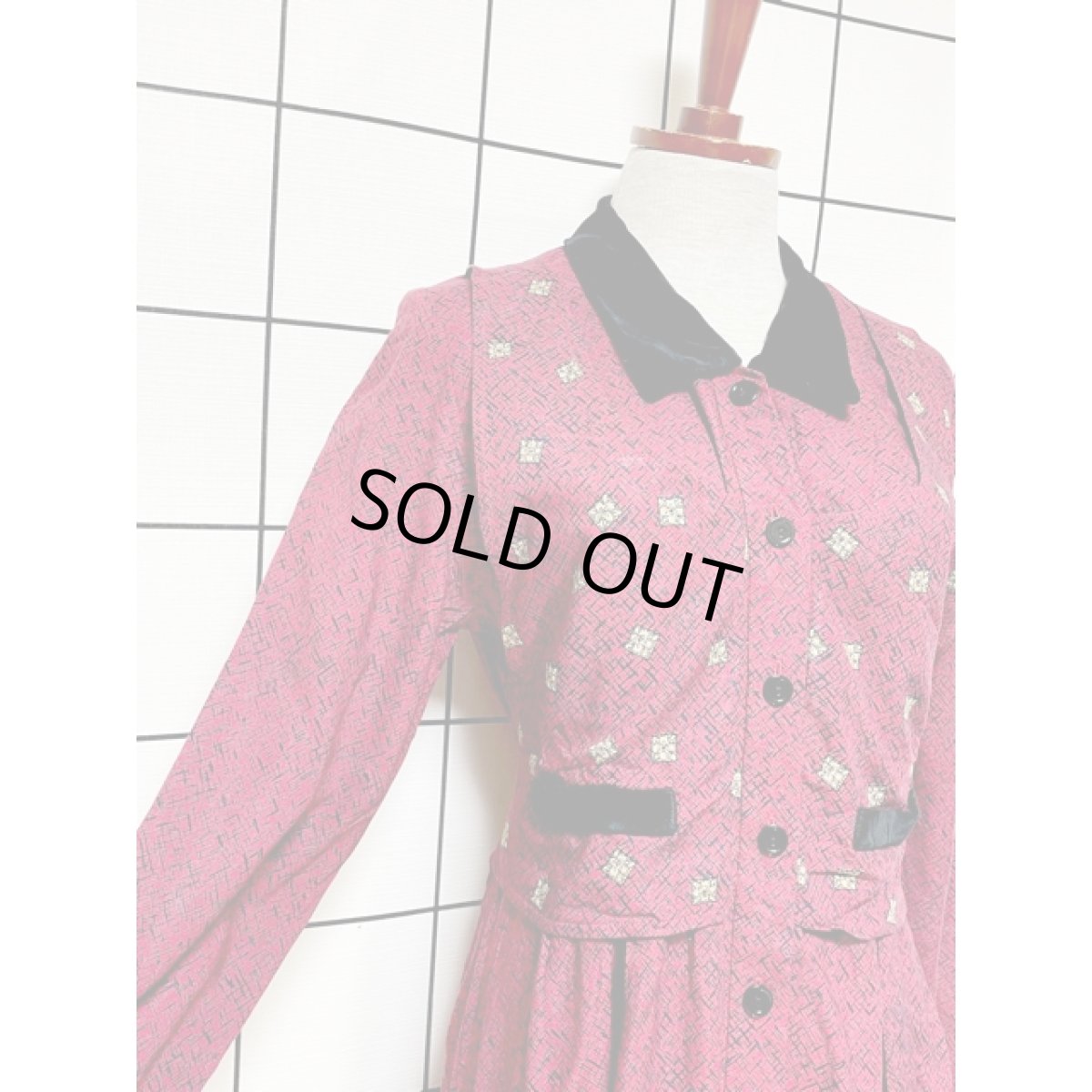 画像7: ベロア襟 レイヤード調 バックリボン レトロ USA古着 ヴィンテージワンピース (7)