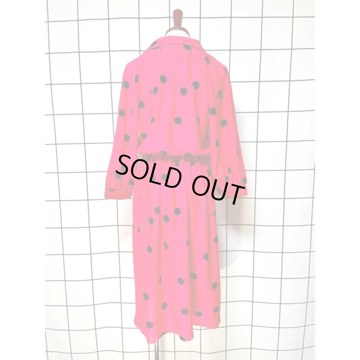 画像2: ドット ピンドット レッド ブラック ウエストゴム レトロ 長袖 USA古着 ヴィンテージワンピース (2)